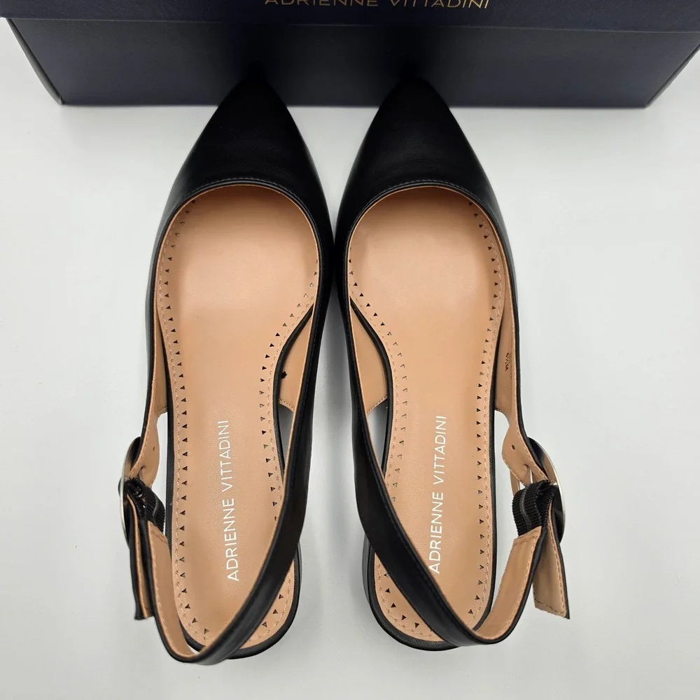 Adrienne Vittadini Papina Black Slingback Pointed Toe Block Heel Pumps 6.5M